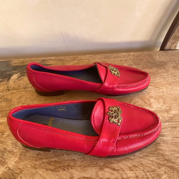 RALPH LAUREN Vtg 80s Red Leather Loafers Crest Bench Made Maine USA 7.5 NEW RARE - Picture 12 of 14